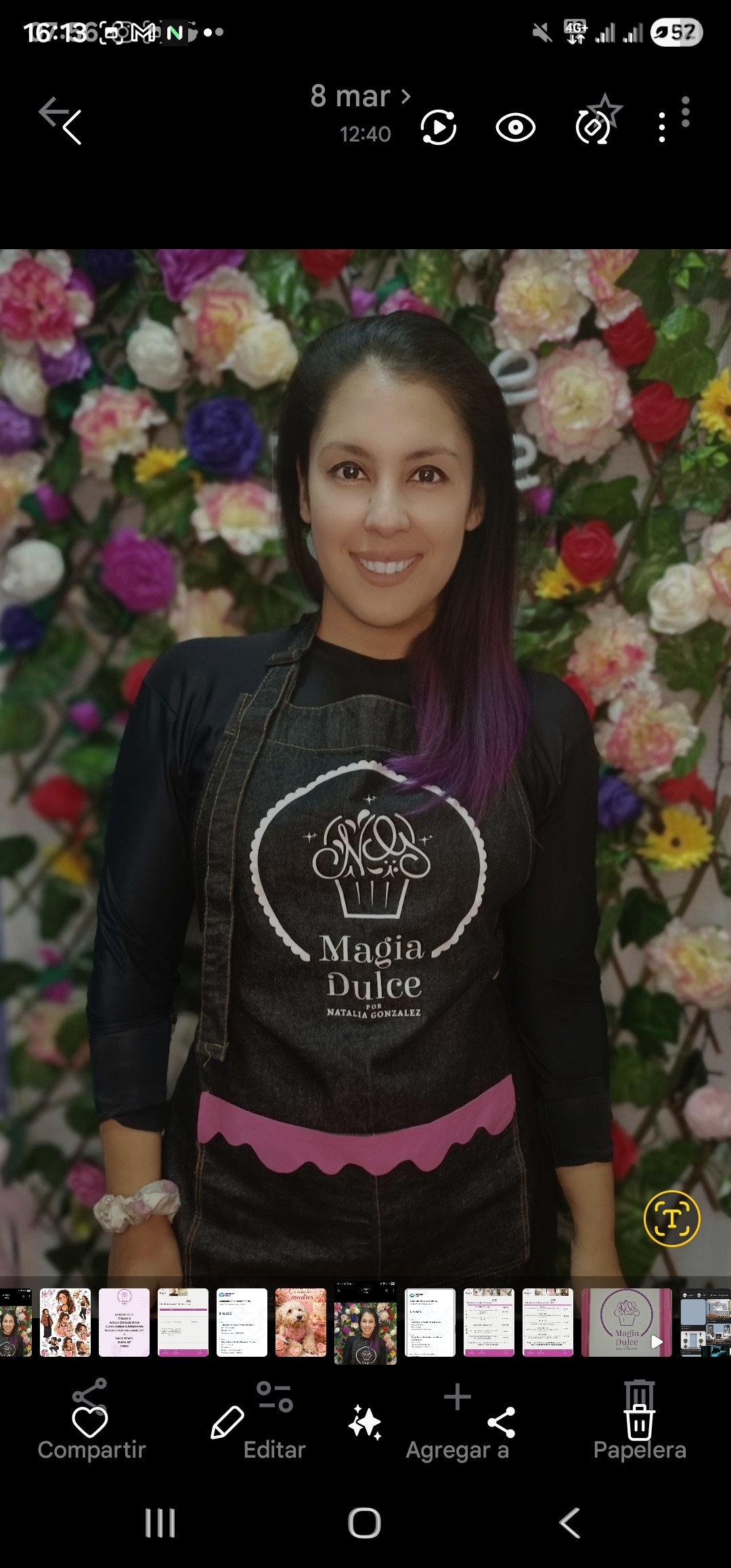 Natalia González, fundadora de Magia Dulce, con su delantal de pastelería